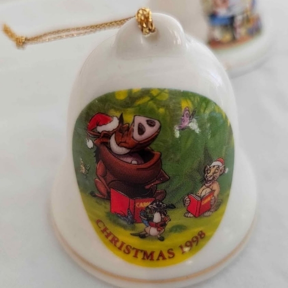 Vintage Set Of 6 Disney Grolier Porcelain Christmas Bell Ornaments 1993 To 2000 - Picture 6 of 8